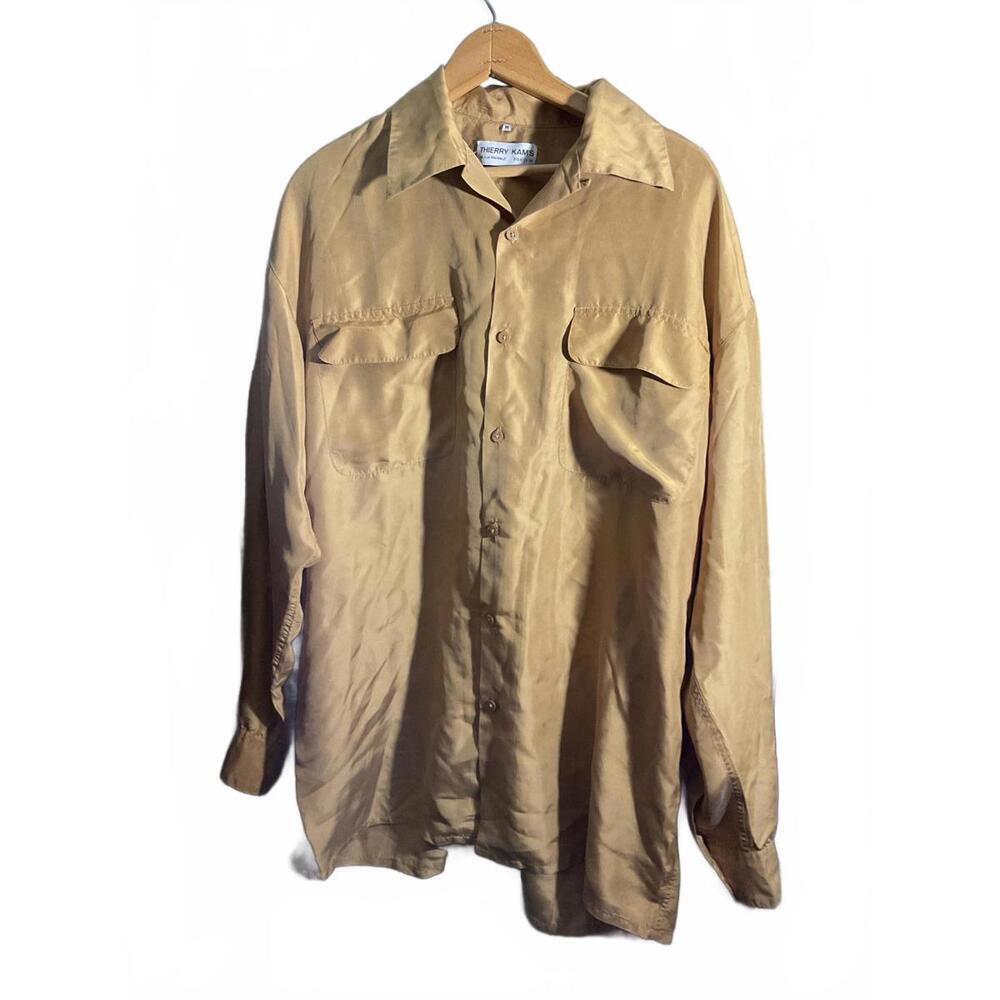 Thierry Kam's Paris Gold Silk Button-Up Tunic Shirt M